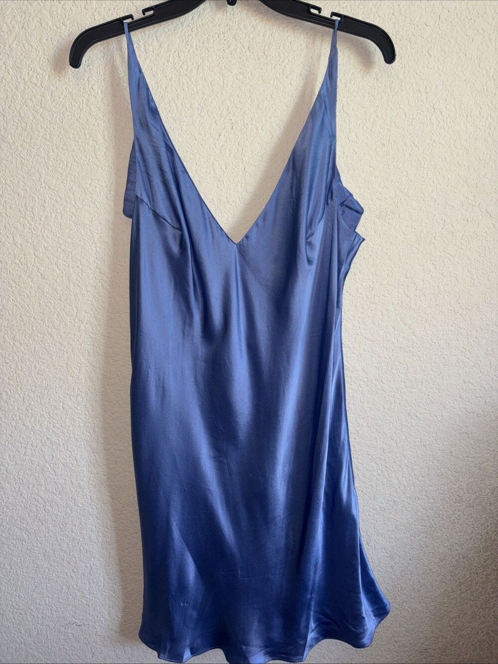 Victoria Secret 100% Silk Blue Mini Slip Dress Low Back Sexy Romantic Feminine L